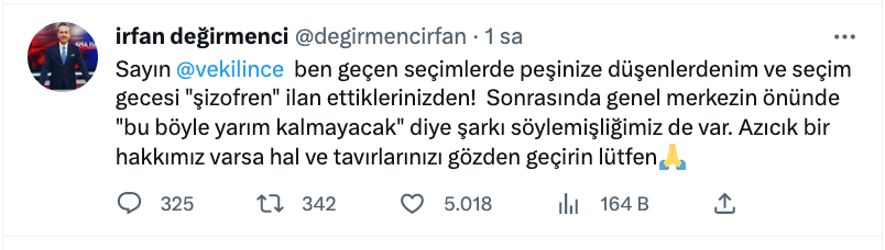 irfan degirmenci den muharrem ince paylasimi sizofren ilan ettiklerinizdenim